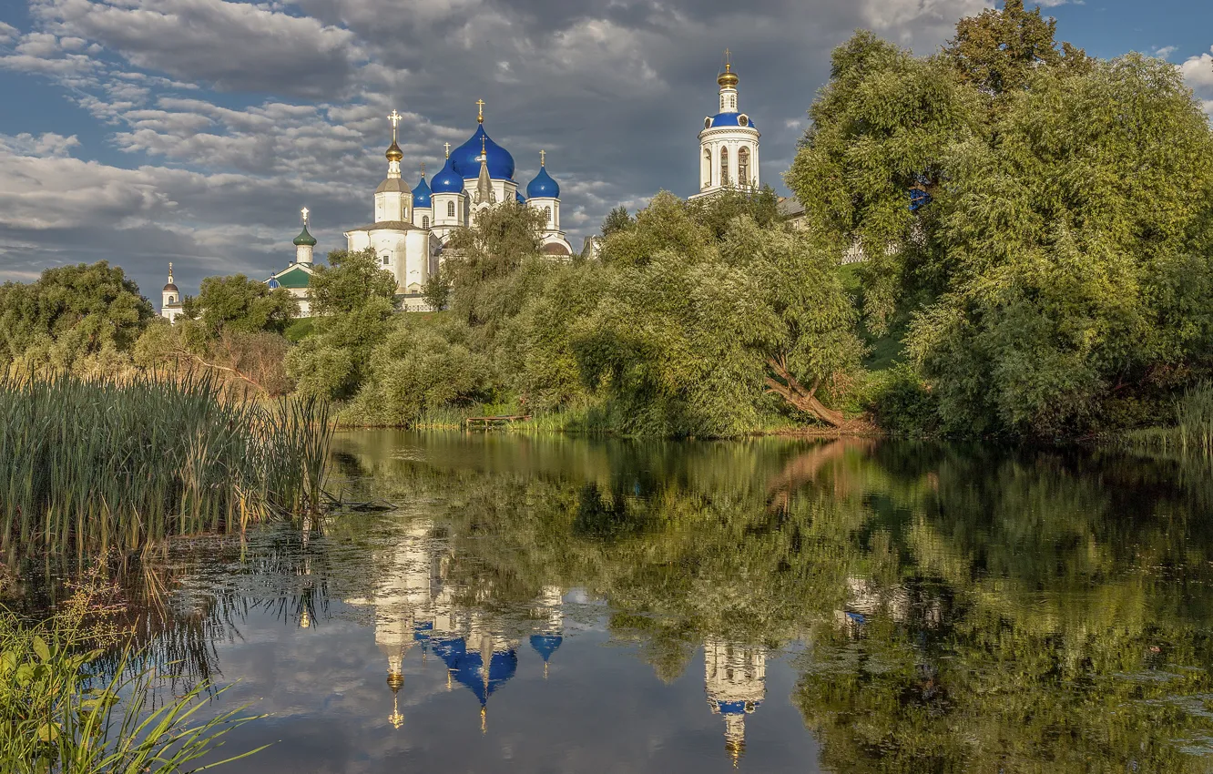 Photo wallpaper landscape, nature, reflection, river, temple, Bogolyubovo, the monastery, Elena Guseva