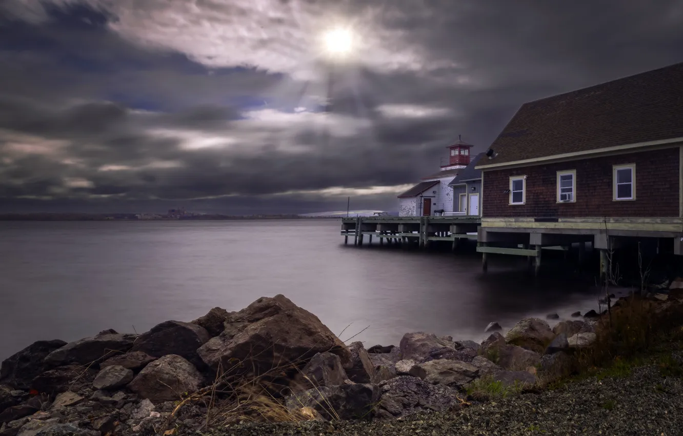 Photo wallpaper the sky, river, shore