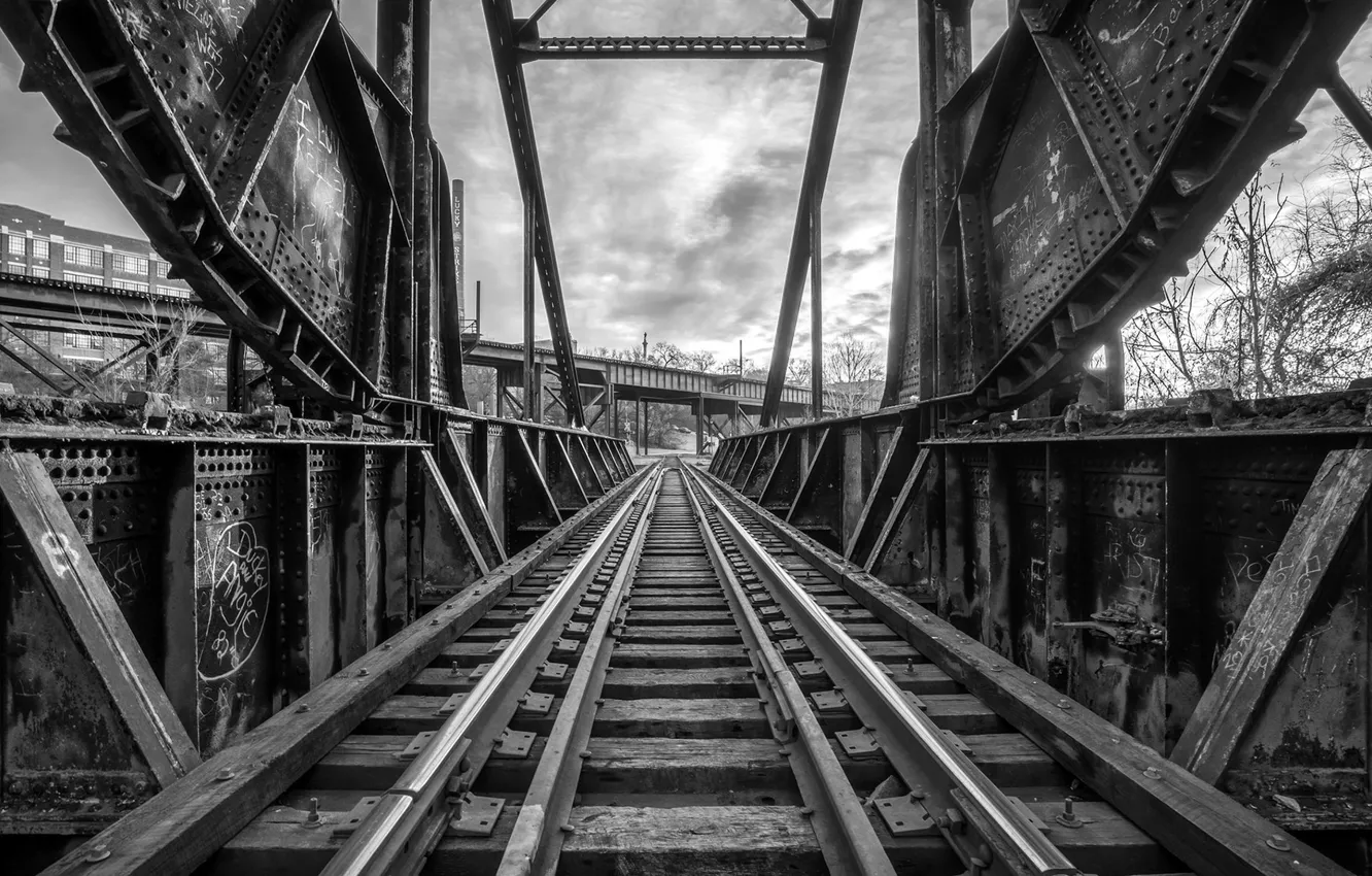Photo wallpaper black and white, USA, railroad, Richmond, state of Virginia