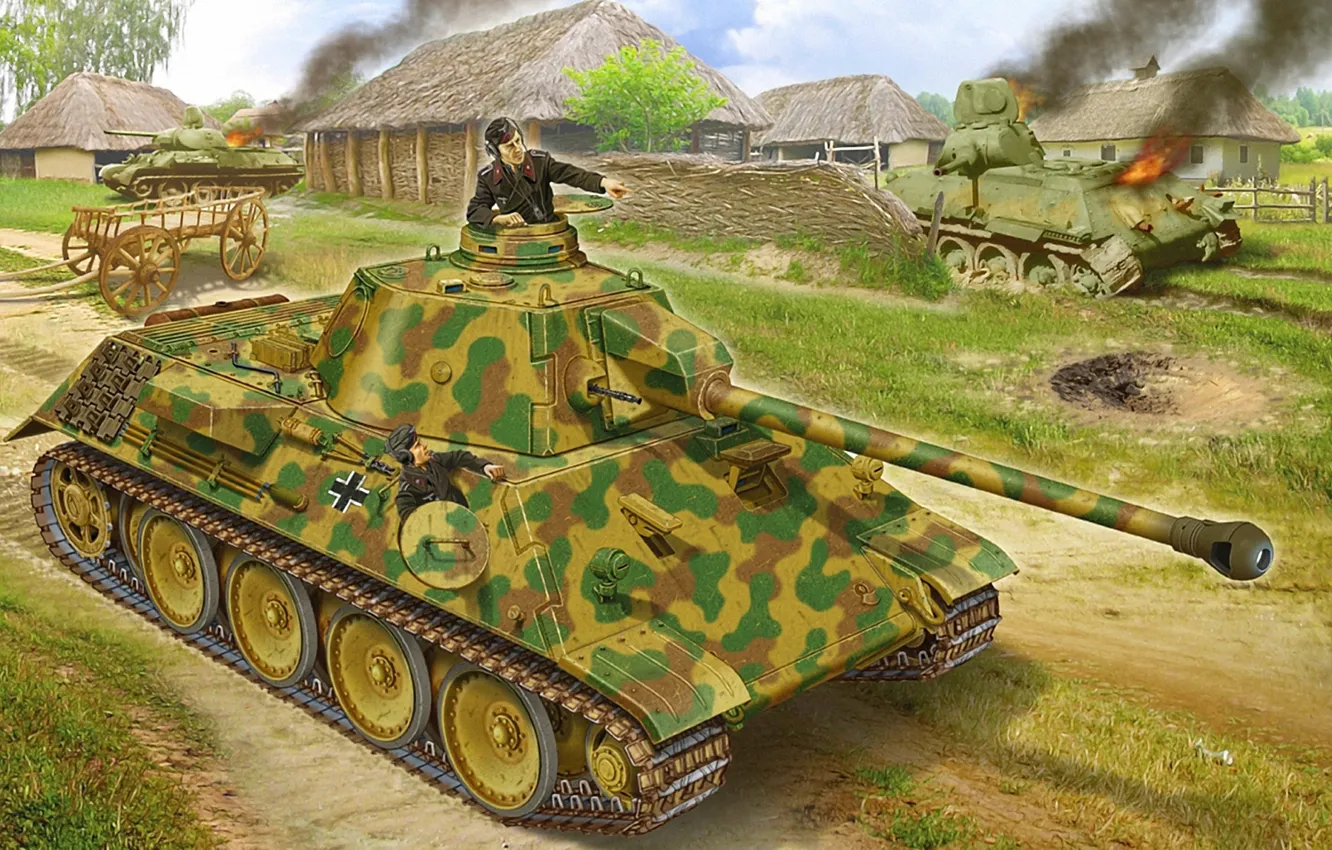 Photo wallpaper figure, village, prototype, the Germans, t-34, medium tank, lined, VK 3002 DB