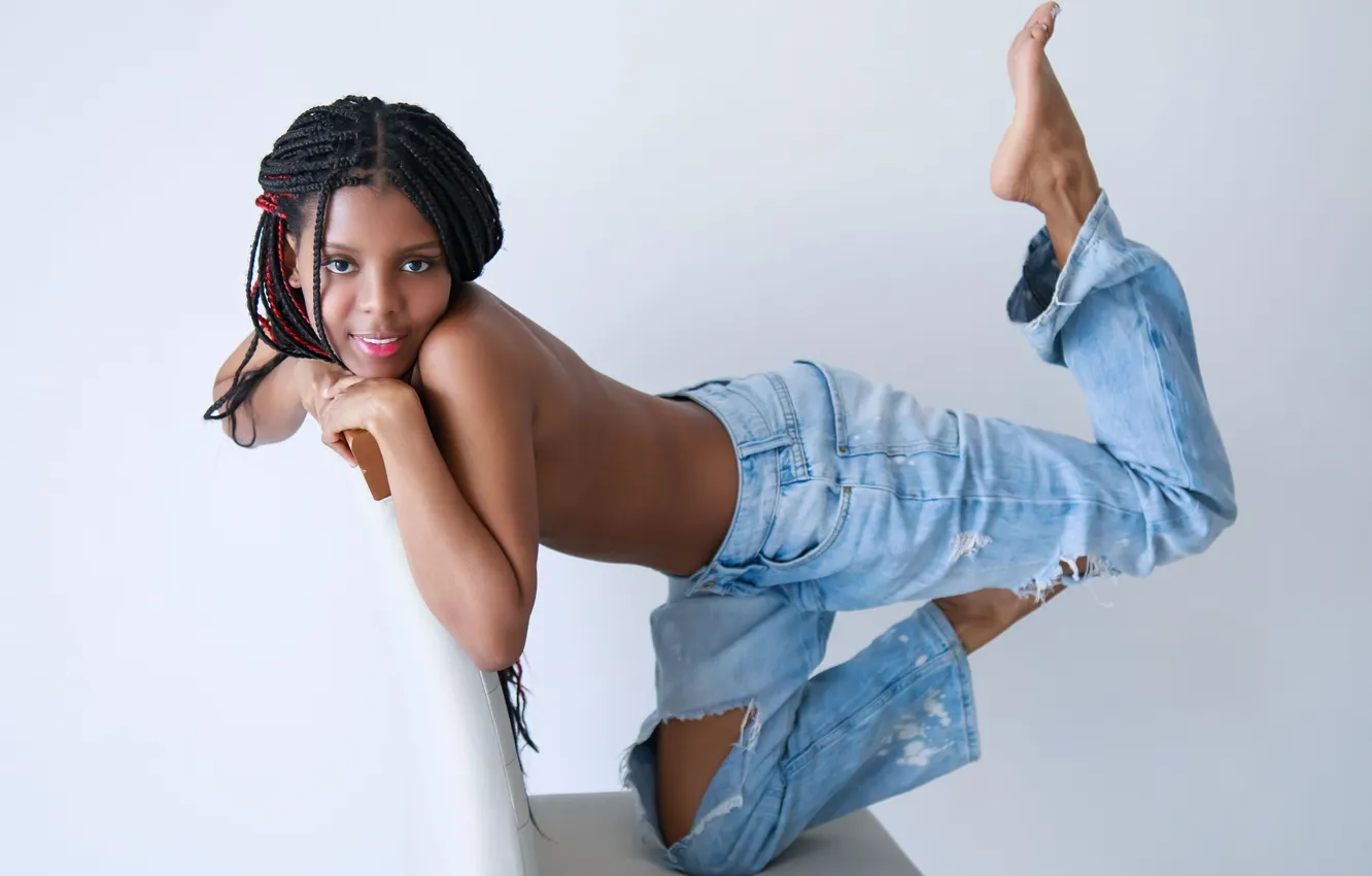 Photo wallpaper model, brunette, gorgeous, photoshoot, braids, cute girl, beautiful face, ripped jeans