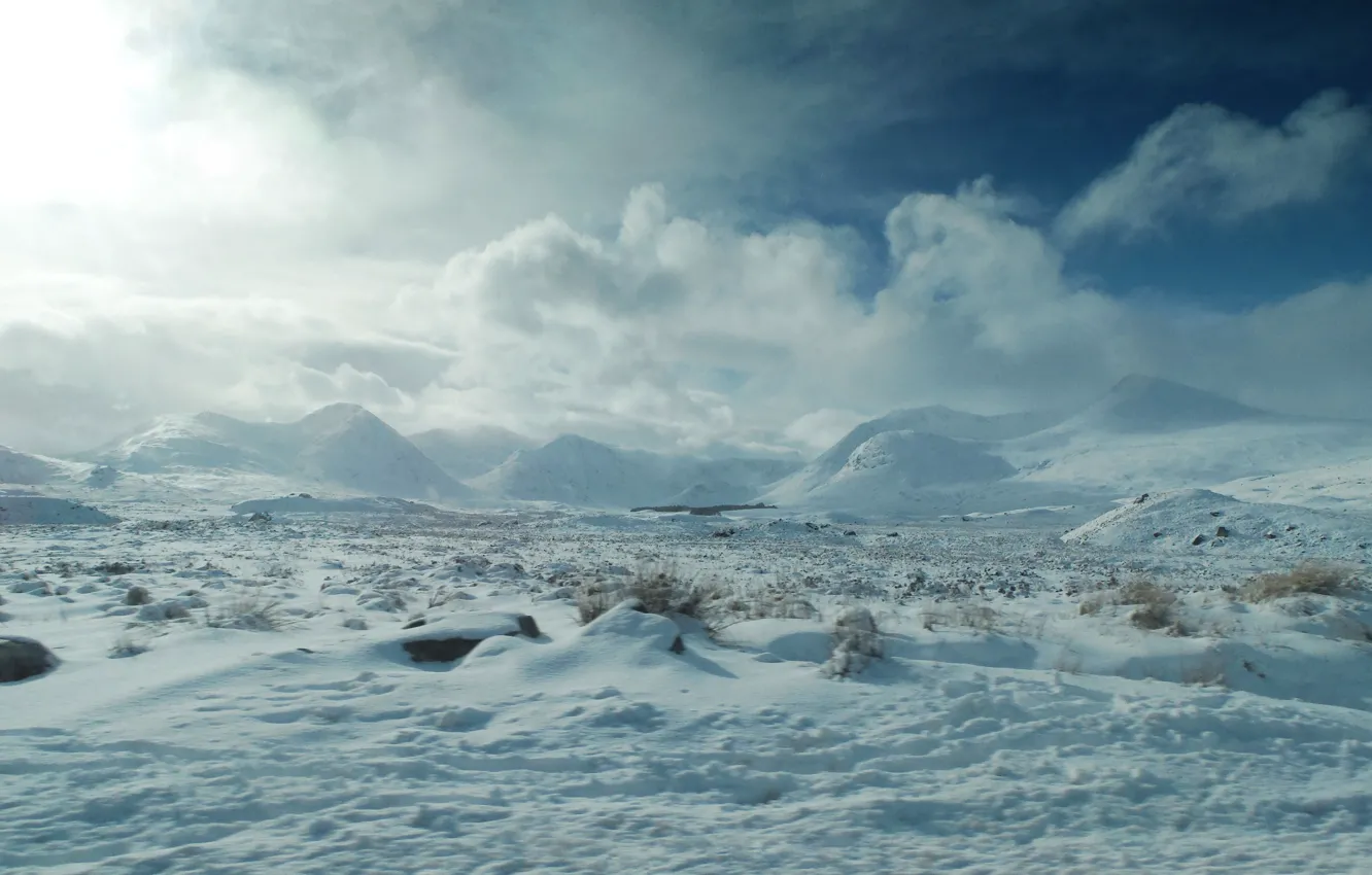 Photo wallpaper winter, clouds, snow, mountains, frost, nature, winter, clouds