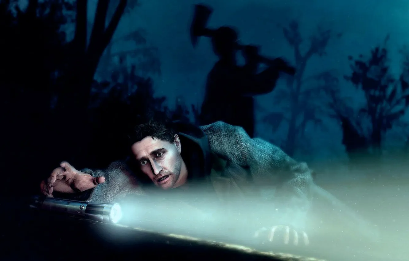Photo wallpaper night, flashlight, horror, maniac, axe, Alan Wake