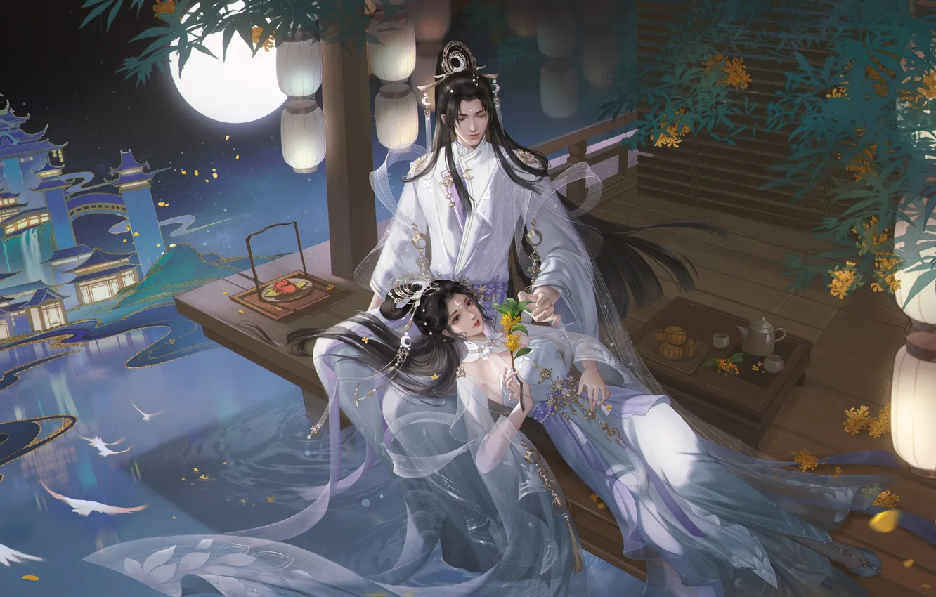 Photo wallpaper girl, Asia, art, pair, China, guy, two