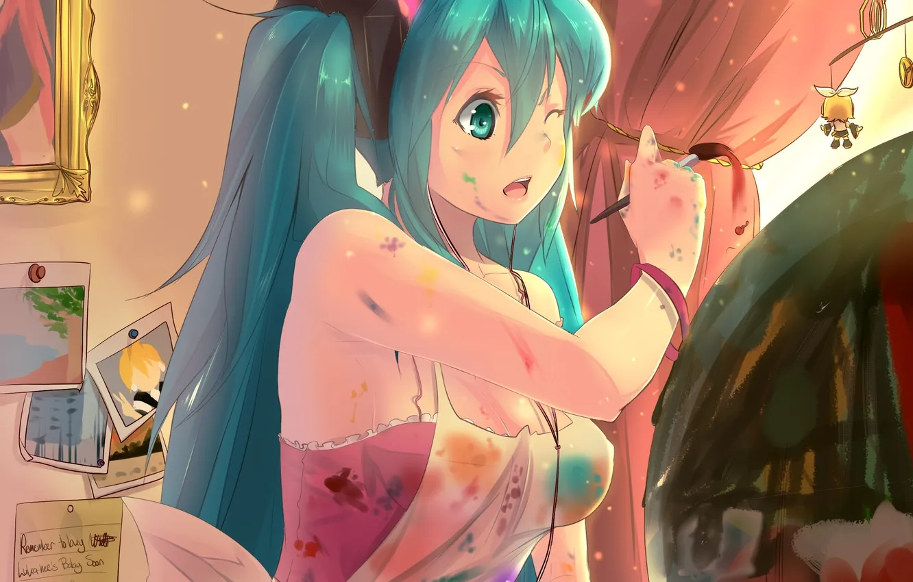 Photo wallpaper girl, music, mood, paint, vocaloid, hatsune miku, Vocaloid, draws