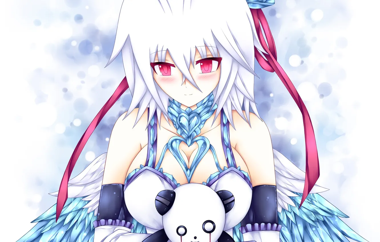 Photo wallpaper girl, flowers, roses, wings, art, bear, tape, embarrassment