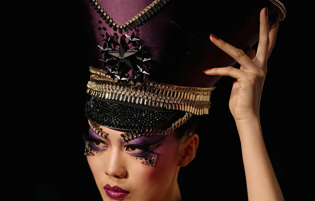 Photo wallpaper sexy, hat, oriental, makeup