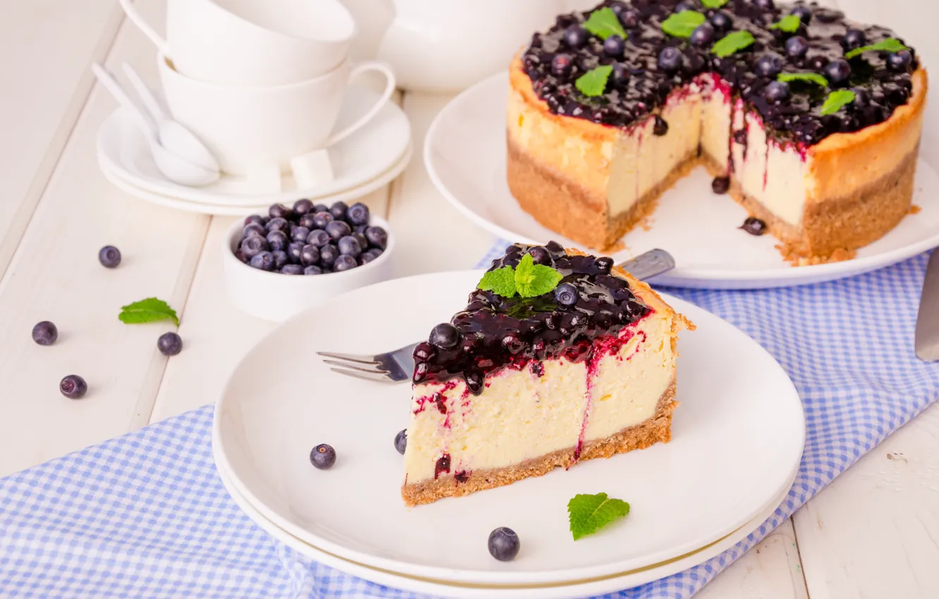 Photo wallpaper berries, blueberries, cream, sweet, dessert, cheese, Cheesecake