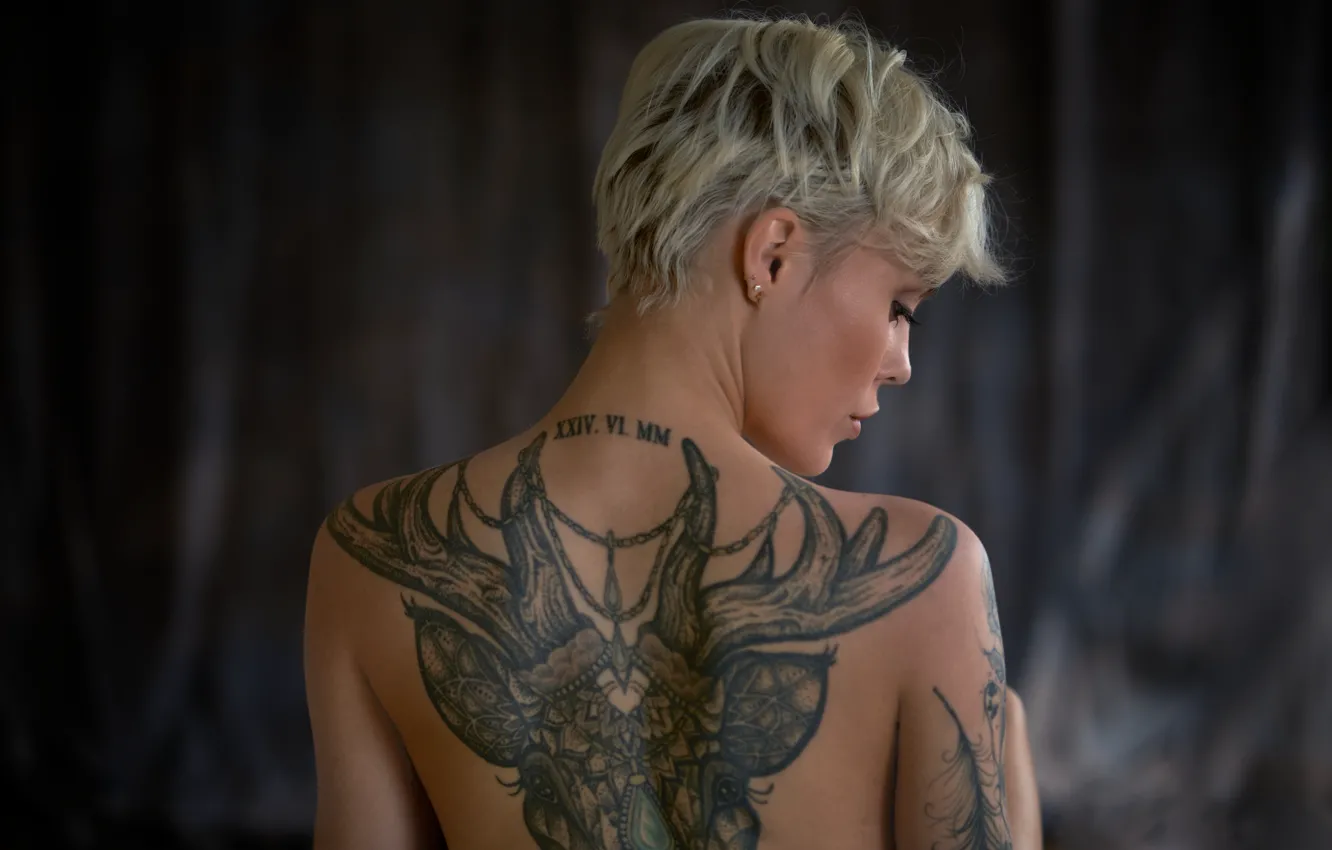 Photo wallpaper girl, face, model, hair, body, tattoo, Martin Fuhrmann