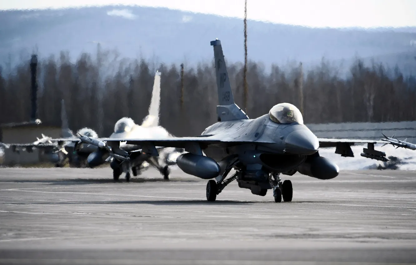 Photo wallpaper the sky, aviation, wings, fighter, three, case, USA, the plane