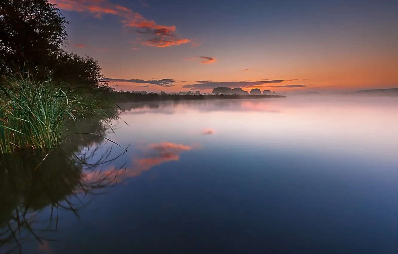 Photo wallpaper clouds, lake, reflection, dawn, morning, Netherlands, Holland