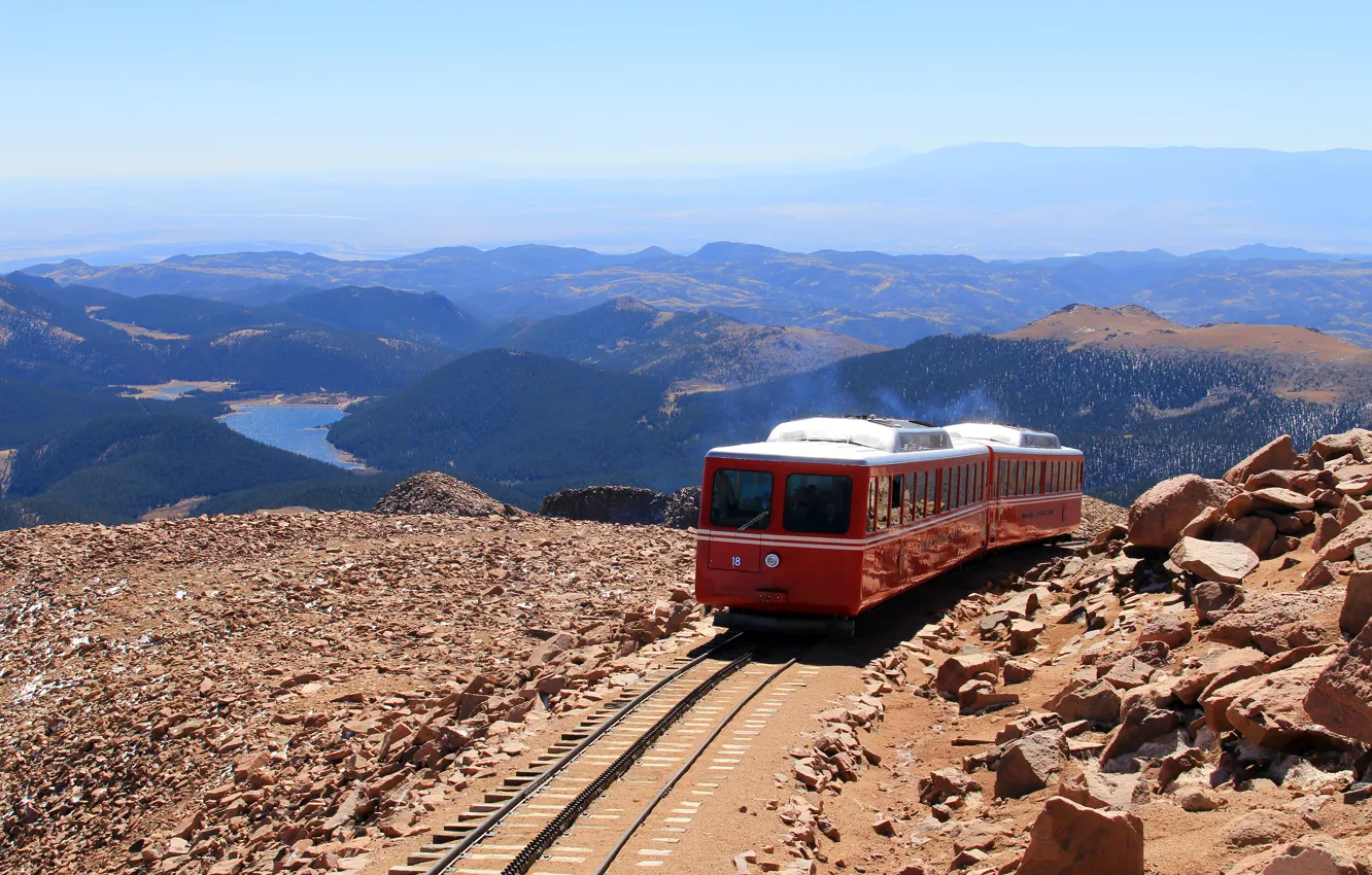 Photo wallpaper landscape, mountains, train