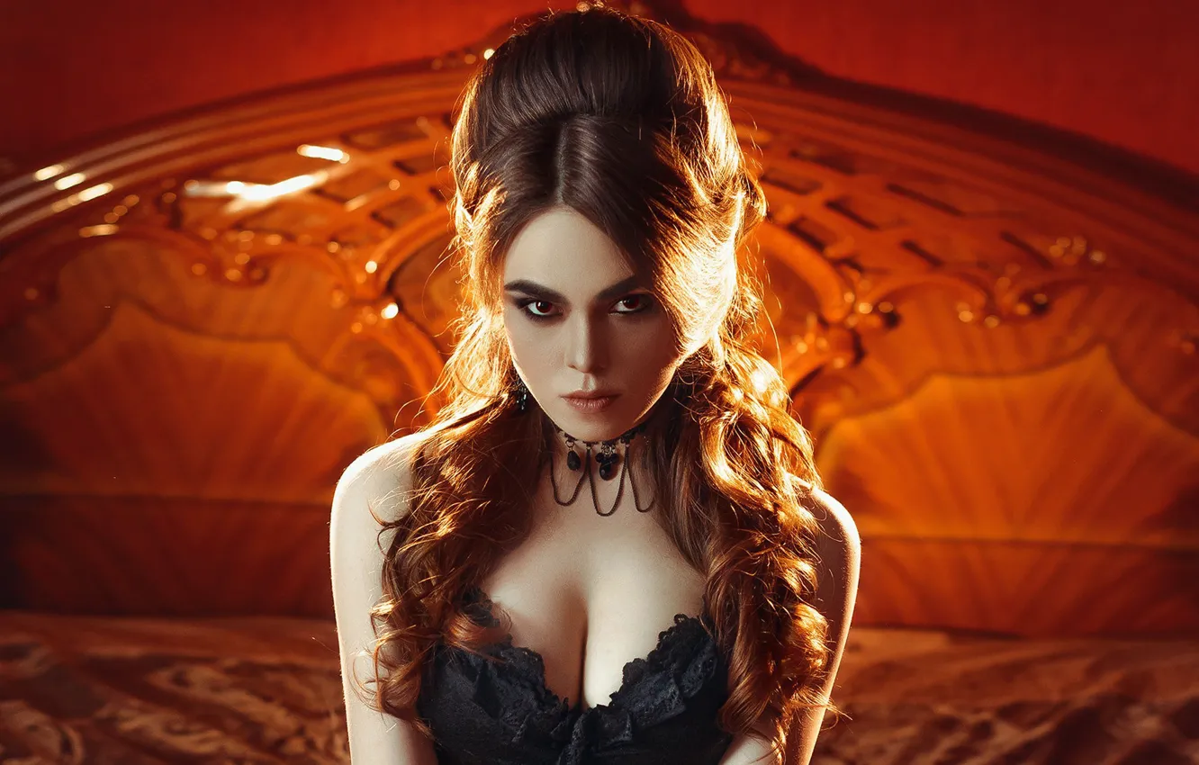 Photo wallpaper look, background, model, portrait, makeup, hairstyle, brown hair, beauty