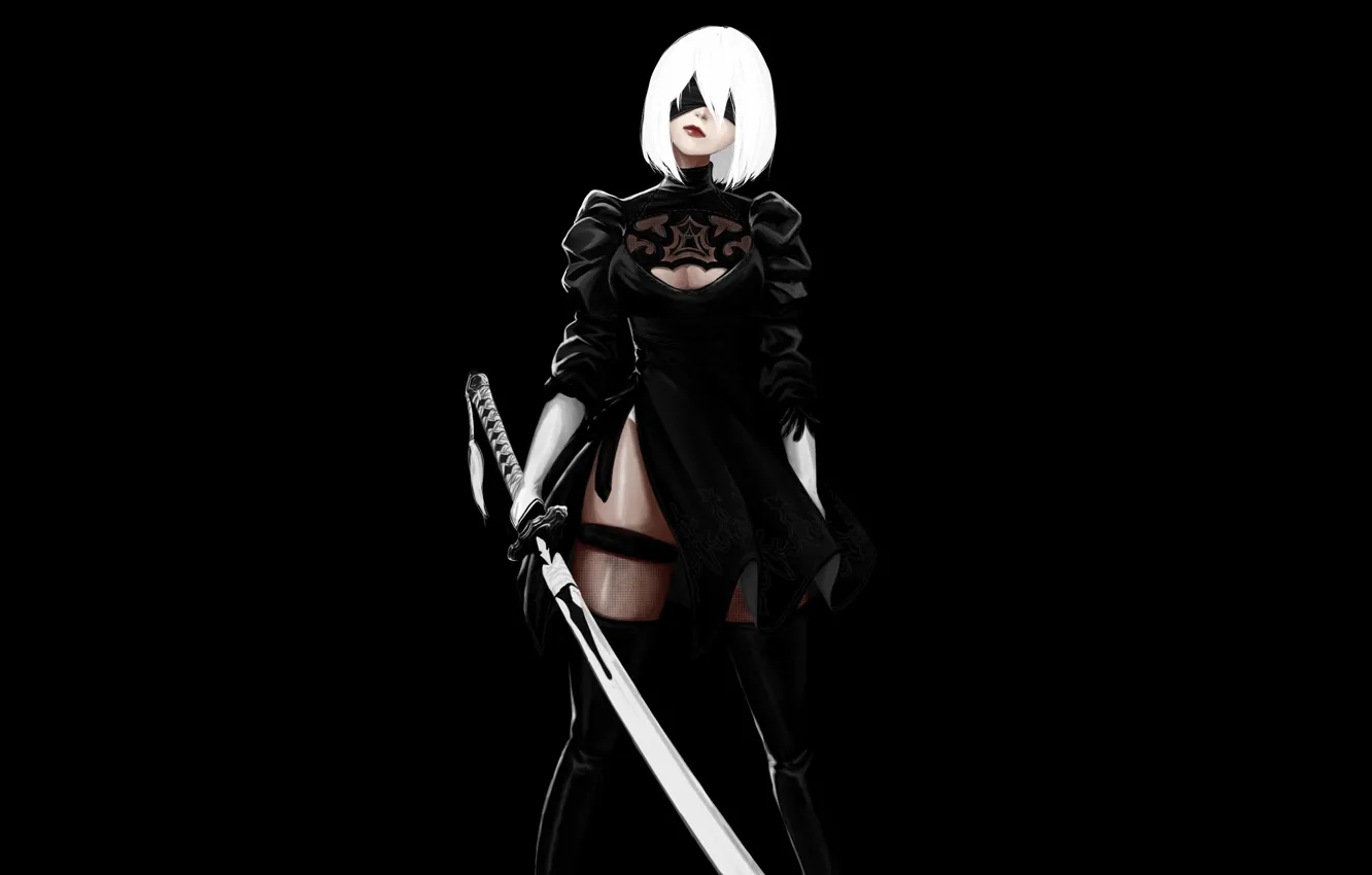 Photo wallpaper girl, sword, fantasy, style, art, katana, Illustration, Minimalism