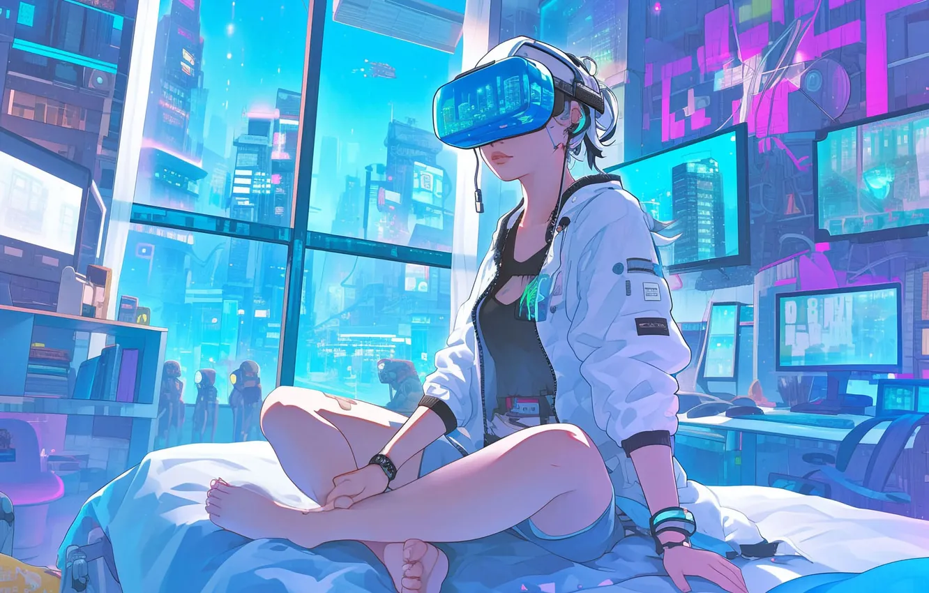 Photo wallpaper anime, glasses, reality, Virtual, Meta, Character, using