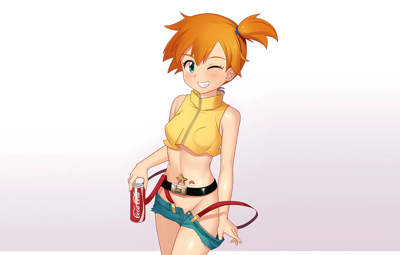 Photo wallpaper girl, sexy, misty, shorts, blouse, green eyes, anime, beautiful