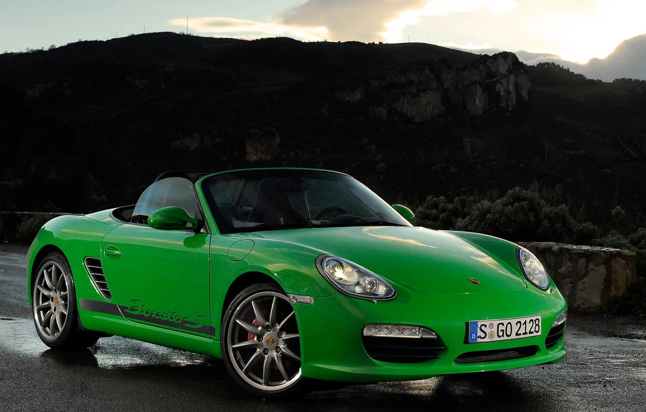 Photo wallpaper green, green, Porsche, Porsche, the front, Boxster S, bokster