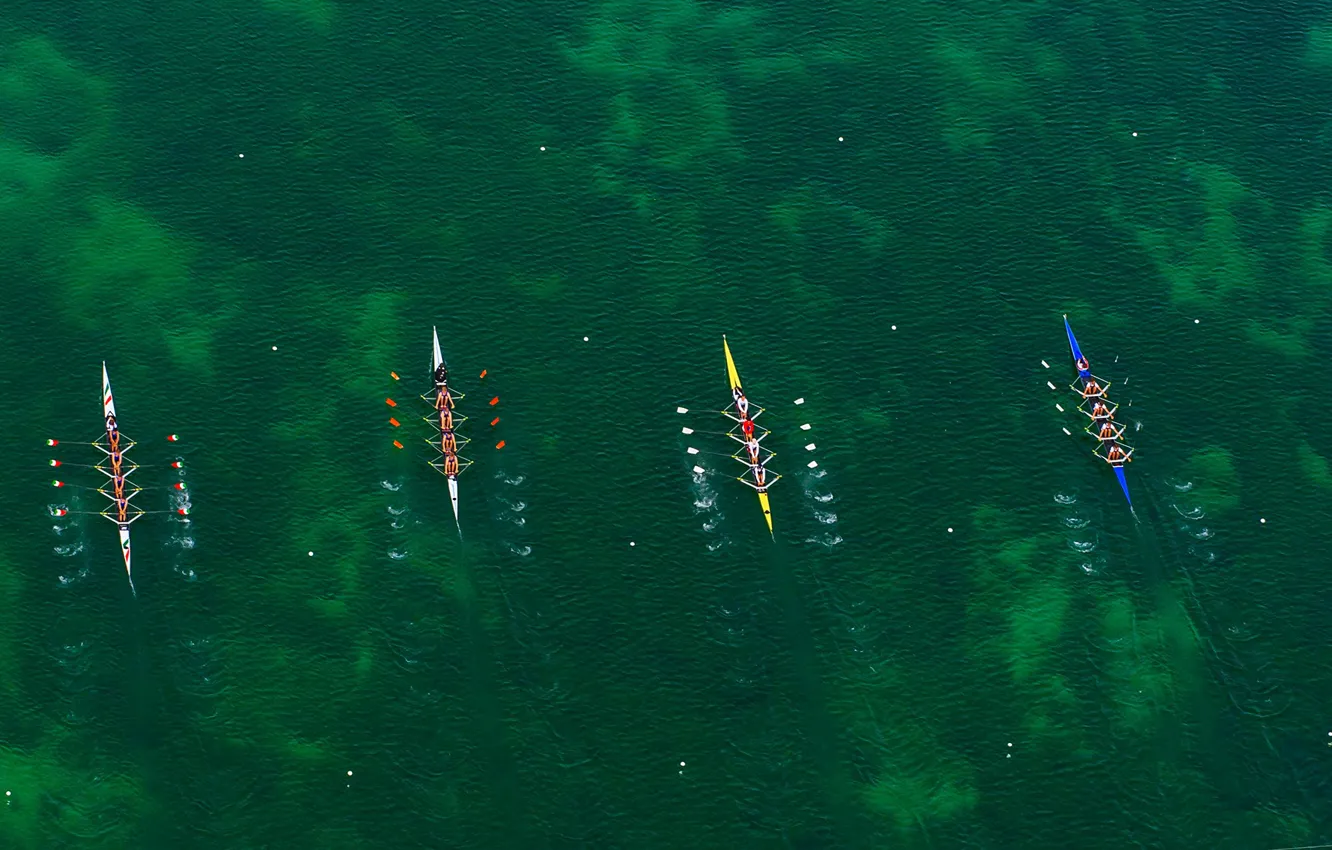 Photo wallpaper boats, Germany, Bayern, rowing, regatta, kayaks, Oberschleissheim