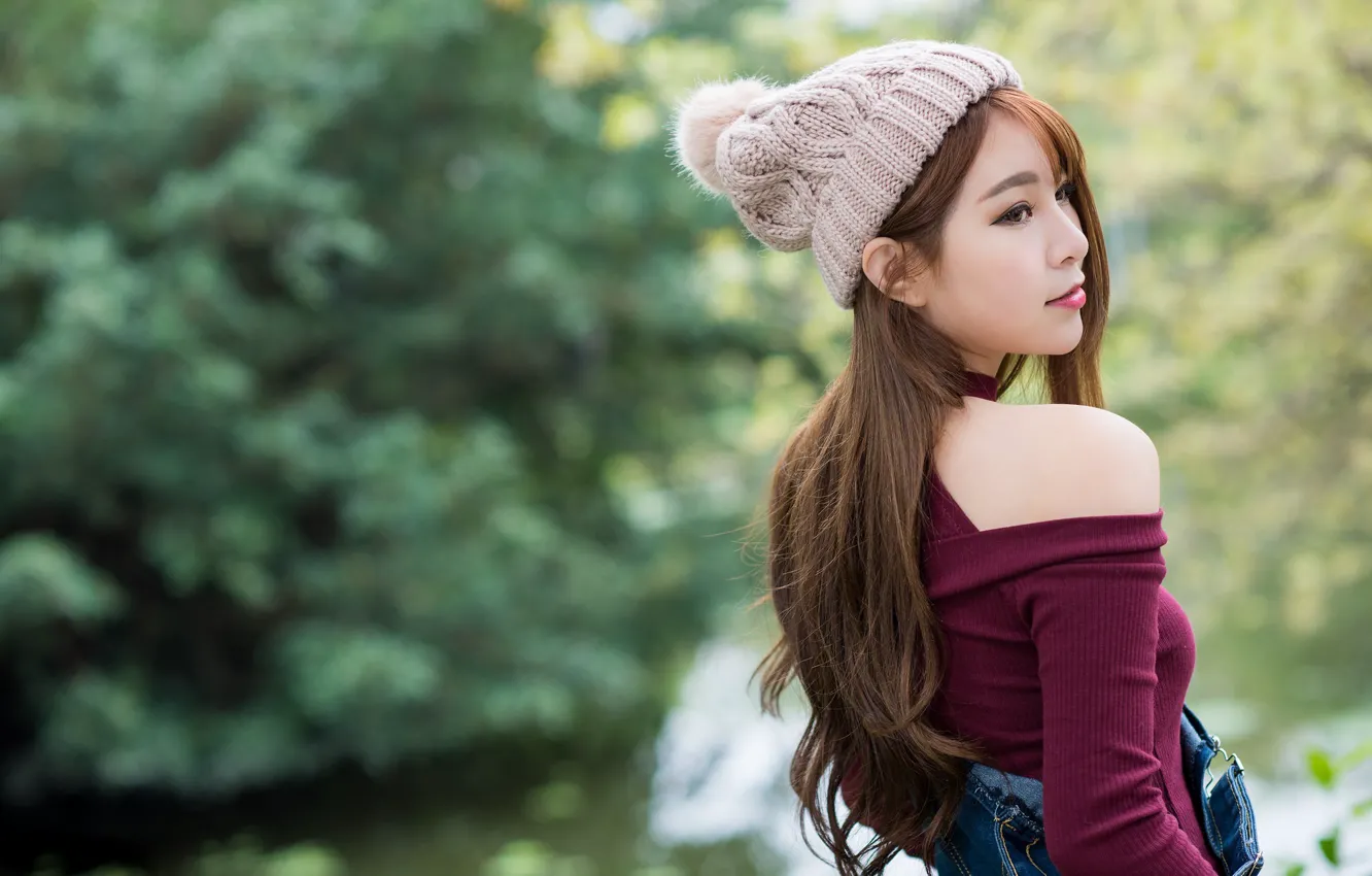 Photo wallpaper girl, sweetheart, hair, Asian, cap
