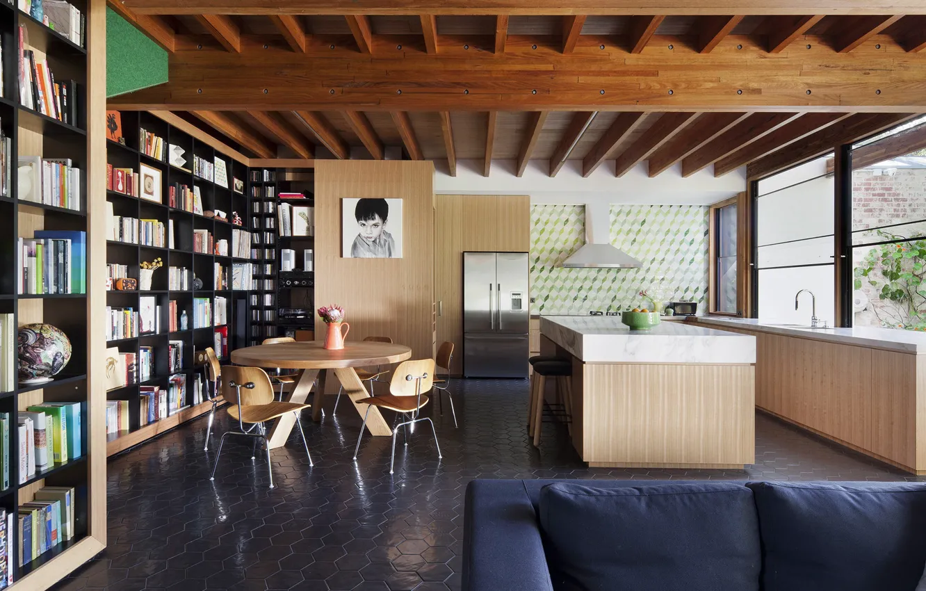 Photo wallpaper design, style, interior, Australia, kitchen, library, living room, Australia