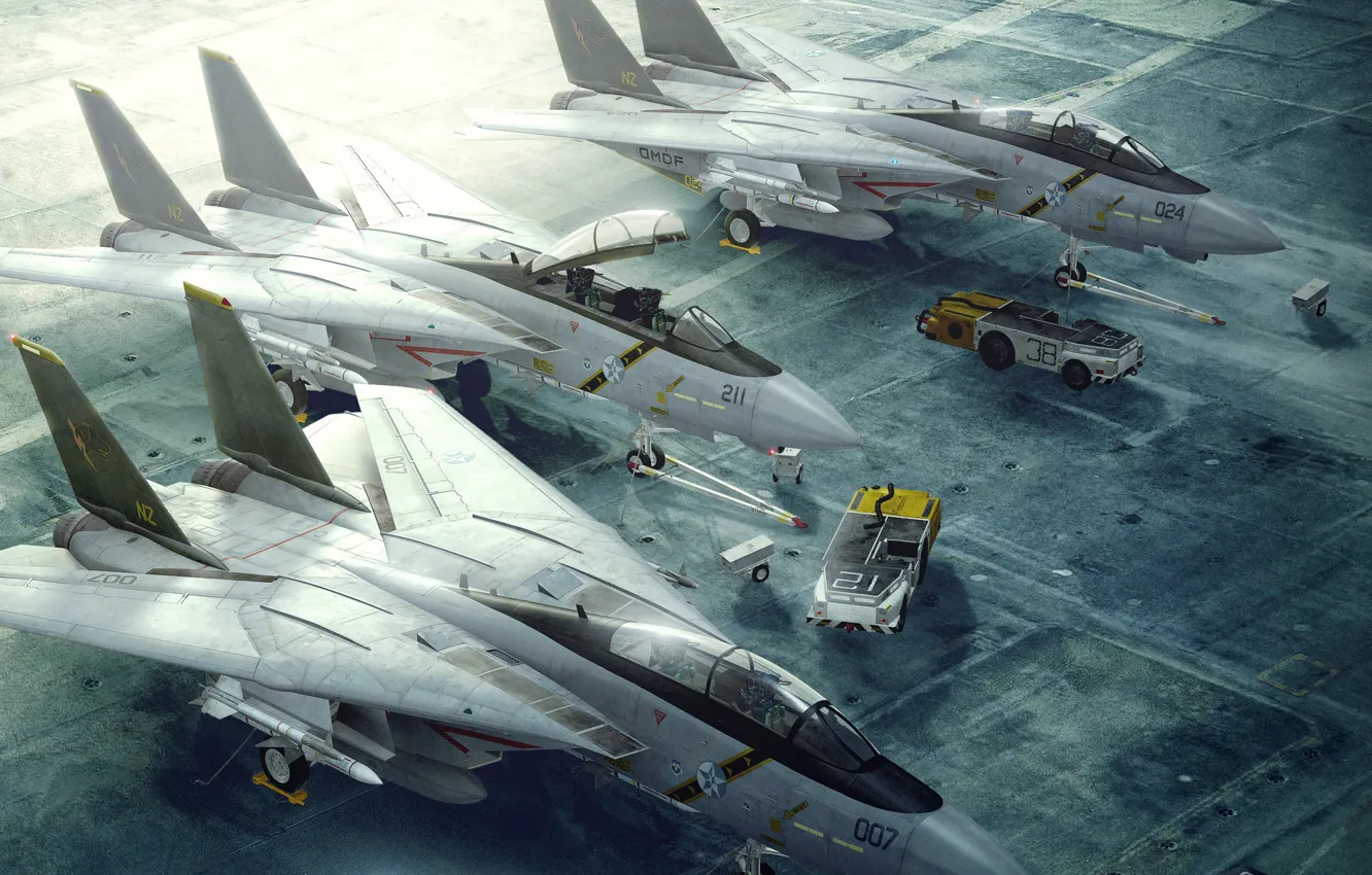 Photo wallpaper strip, fighter, jet, takeoff, Tomcat, F-14, loader