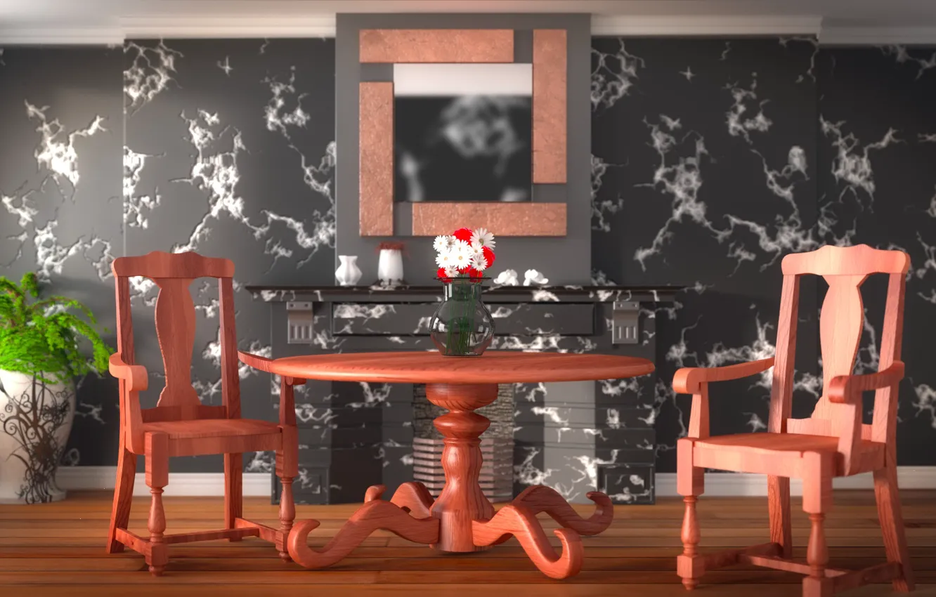 Photo wallpaper flowers, design, style, table, room, furniture, chairs, interior
