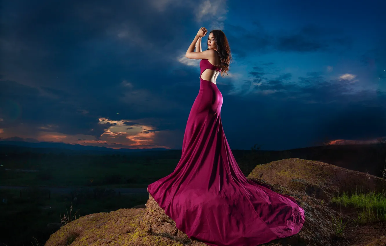 Photo wallpaper pose, stones, dress, beauty, Carolina Arras