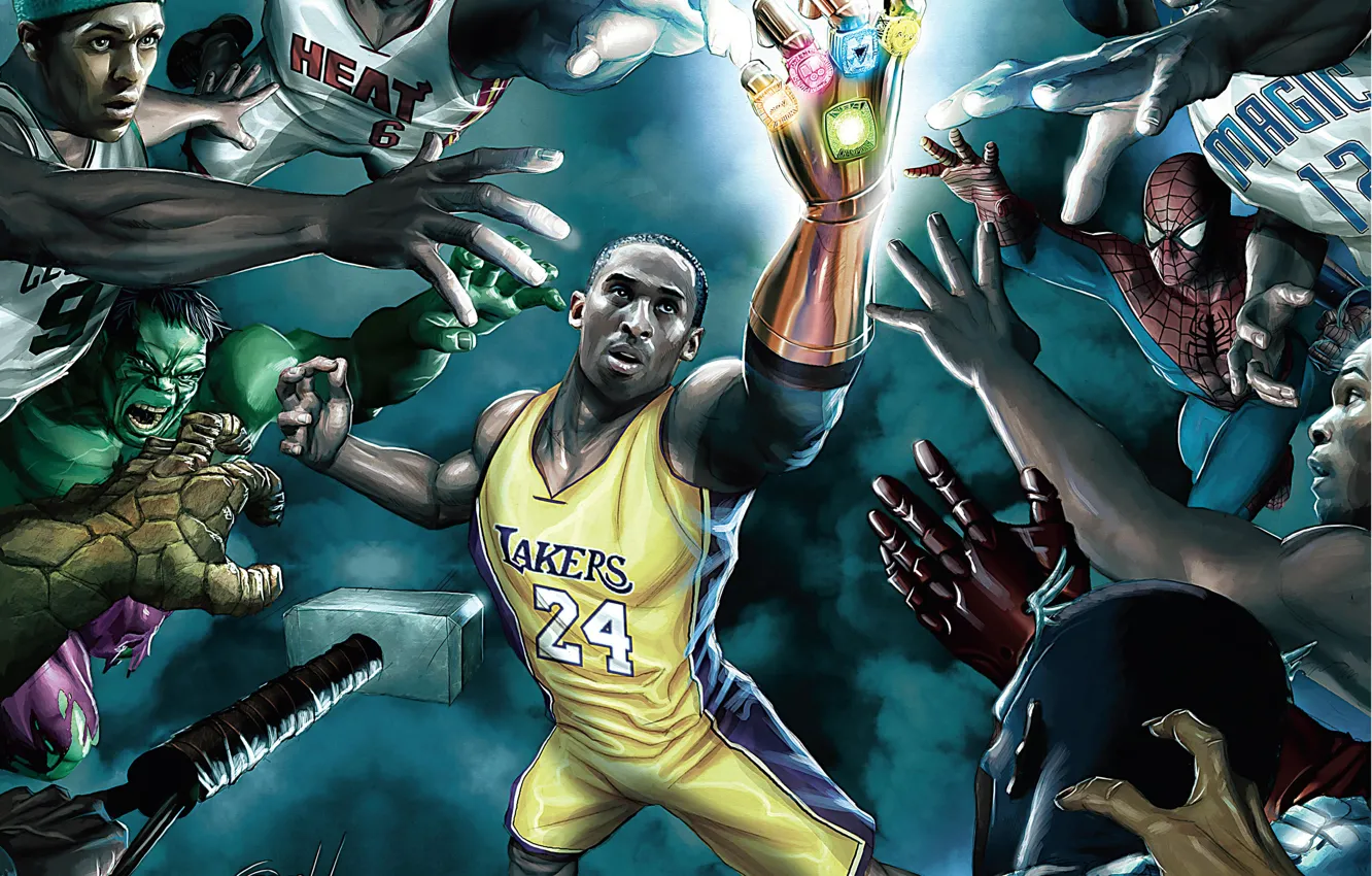 Photo wallpaper NBA, LeBron James, champions, Kobe Bryant