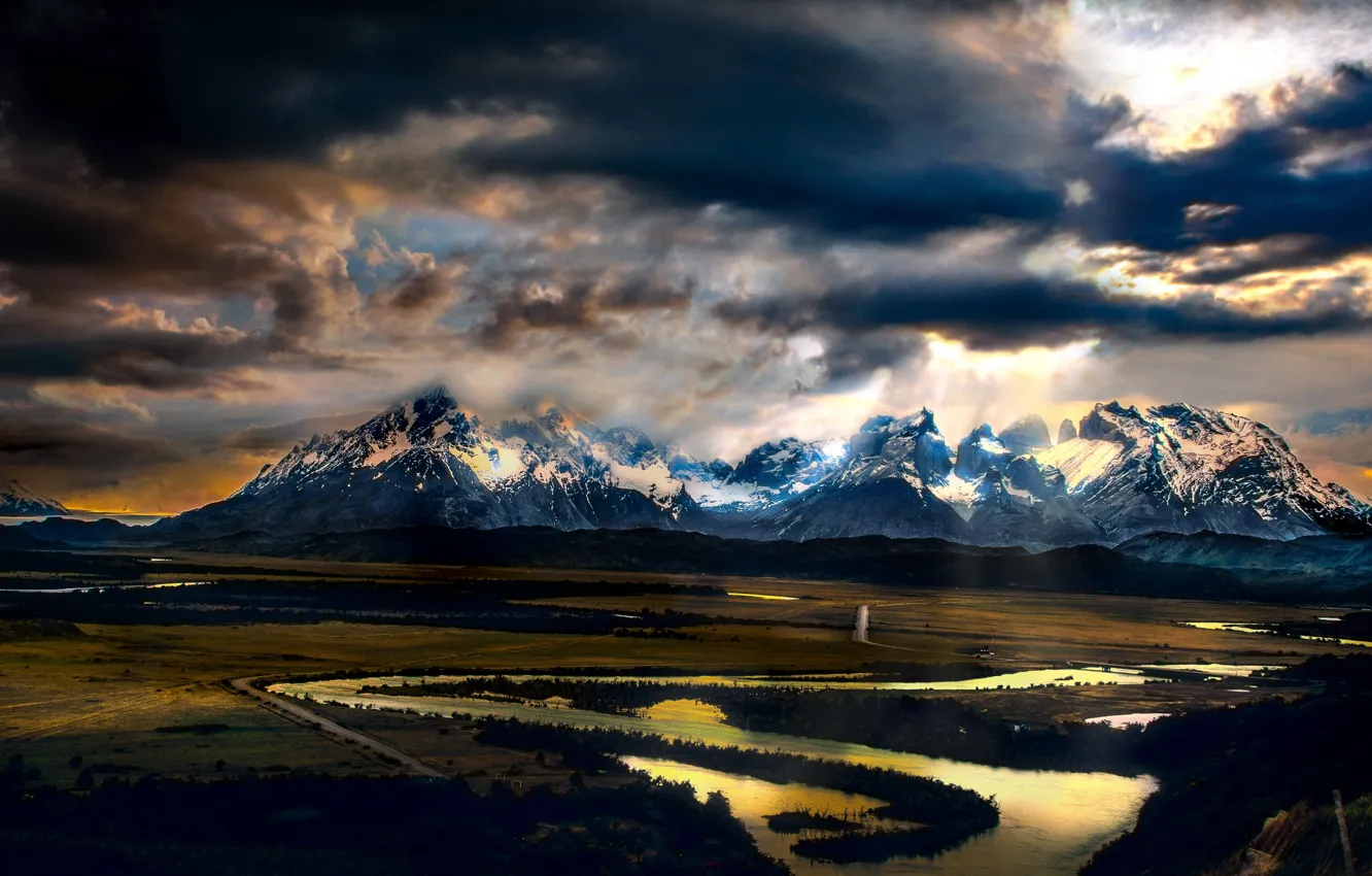 Photo wallpaper mountains, night, river