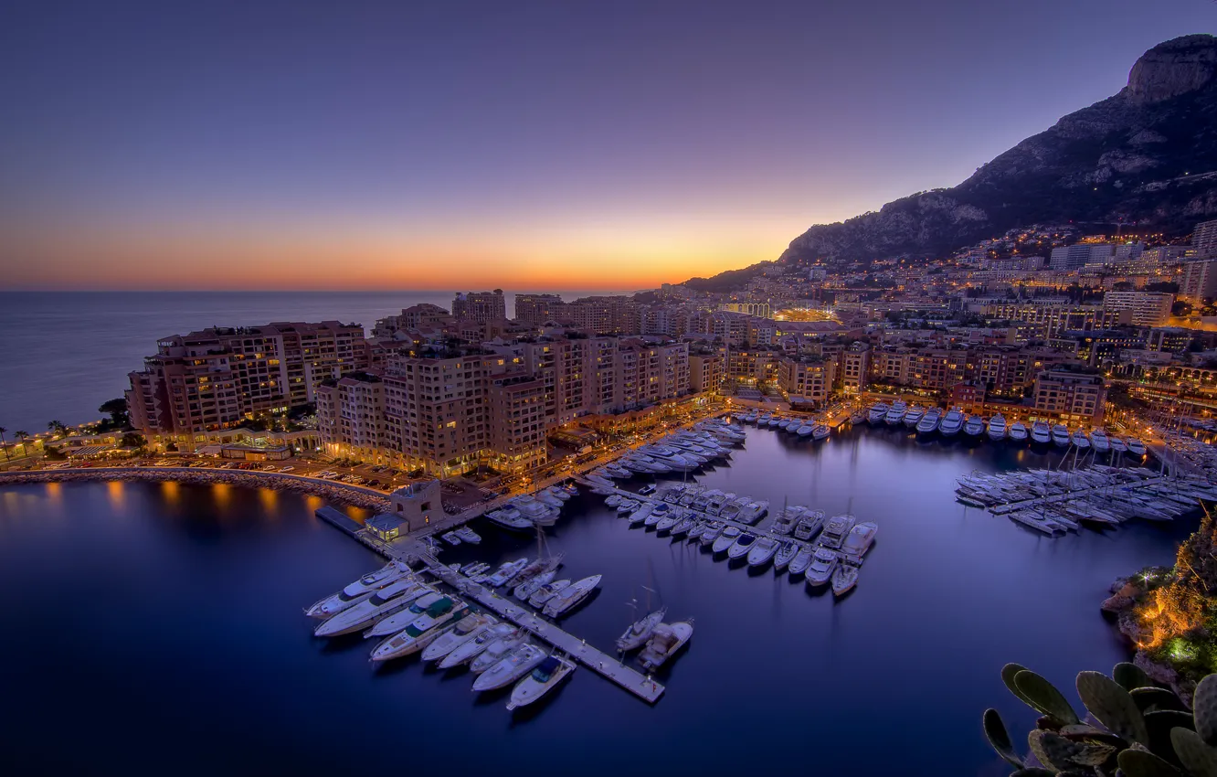 Photo wallpaper night, Bay, Monaco