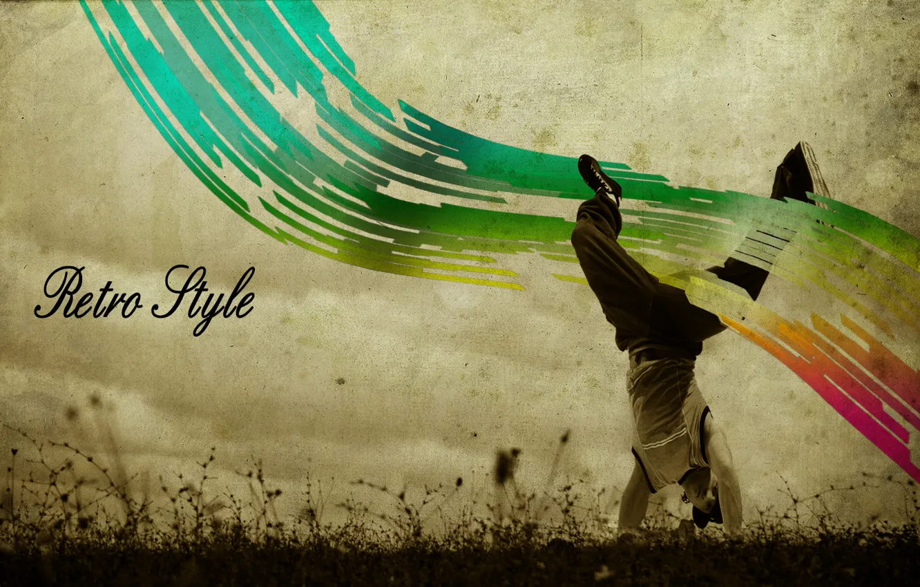 Photo wallpaper grass, style, retro, people, dance, break