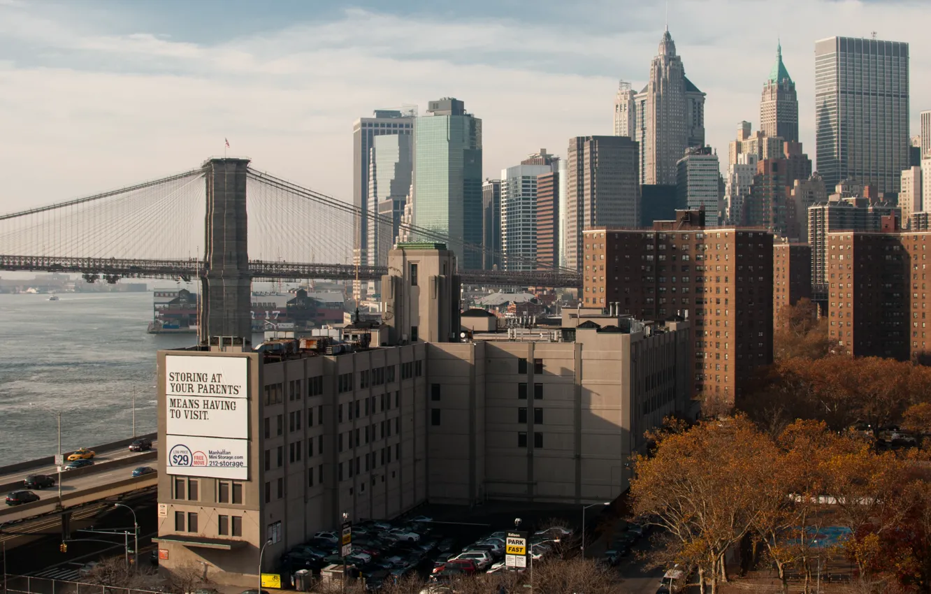Photo wallpaper bridge, building, New York, Brooklyn, USA, USA, bridge, Brooklyn