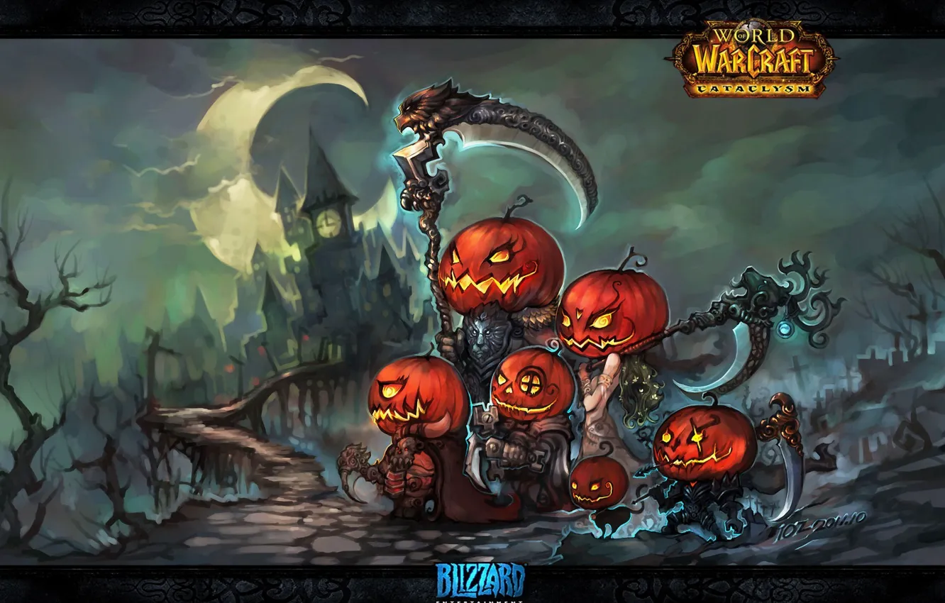 Photo wallpaper weapons, art, elves, pumpkin, Halloween, Halloween, WoW, World of Warcraft