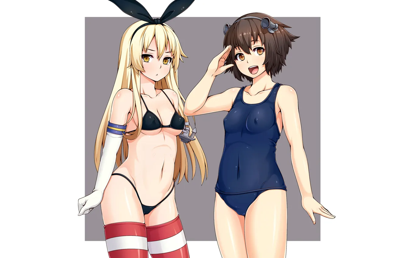 Photo wallpaper girl, sexy, cleavage, thighhighs, long hair, boobs, anime, beautiful