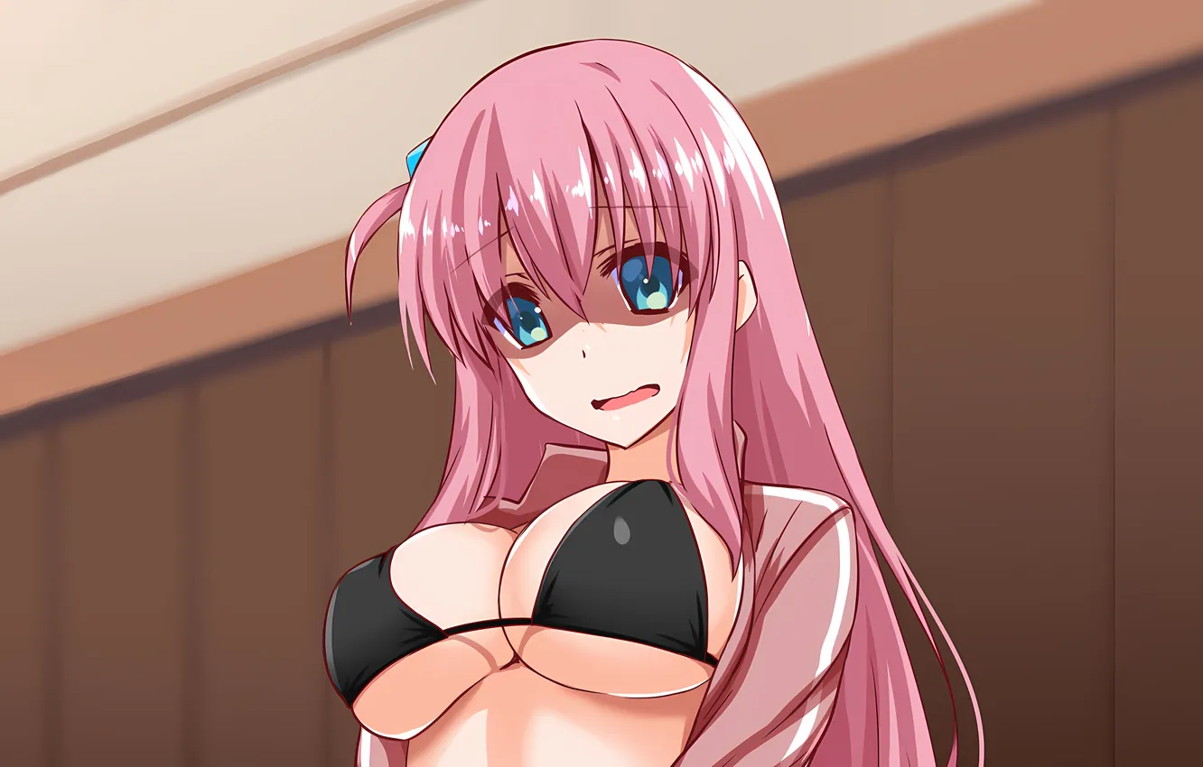 Photo wallpaper girl, sexy, cleavage, pink hair, long hair, boobs, sexy girl, anime