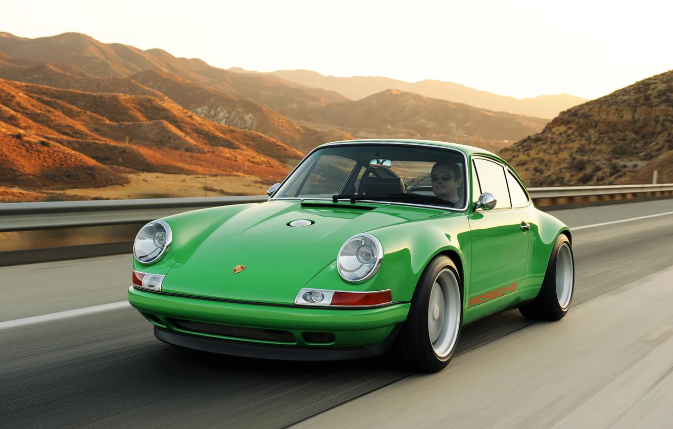 Photo wallpaper road, landscape, green, 911, Porsche, classic, journey, singer