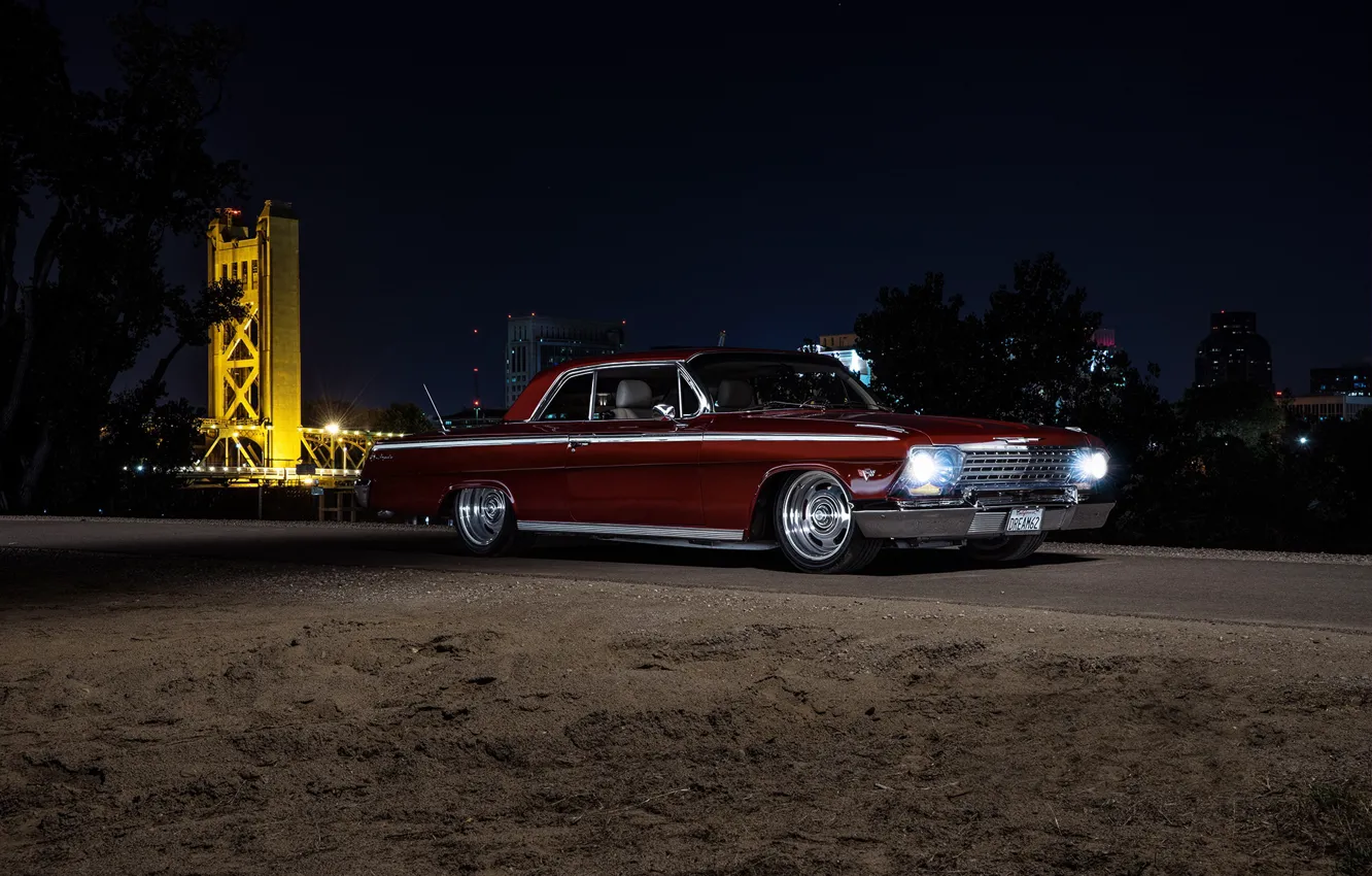 Photo wallpaper Chevrolet, Night, Impala, 1962