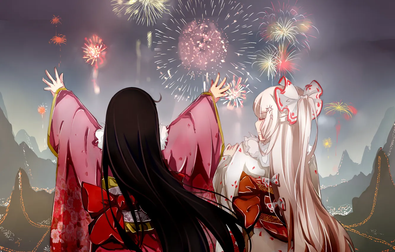 Photo wallpaper girl, salute, anime, art, fireworks, touhou, Touhou, Touhou