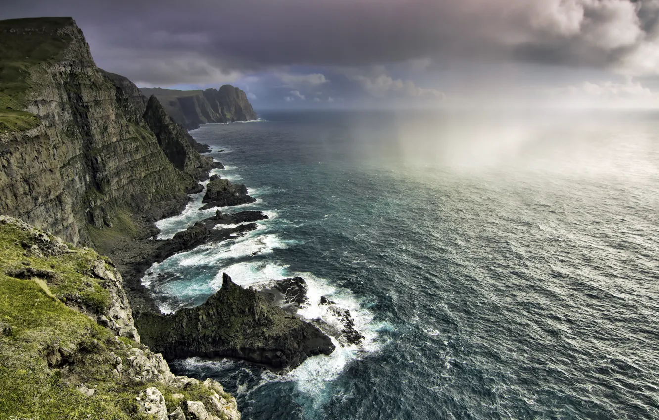 Photo wallpaper the ocean, rocks, coast, Faroe Islands, Faroe Islands