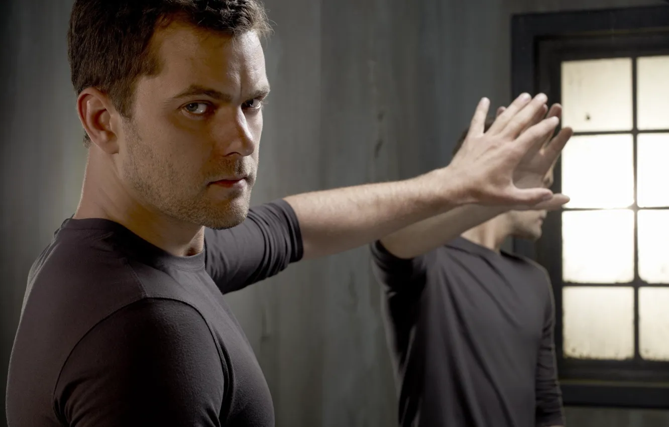Photo wallpaper reflection, hands, mirror, actor, male, Joshua Jackson, Joshua Jackson