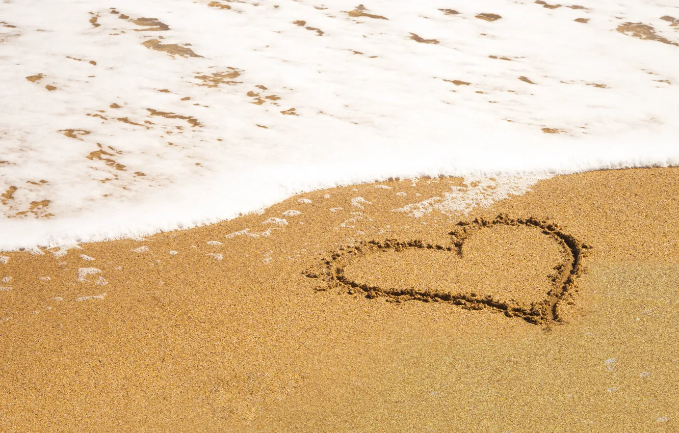 Photo wallpaper sand, sea, wave, beach, summer, love, heart, summer