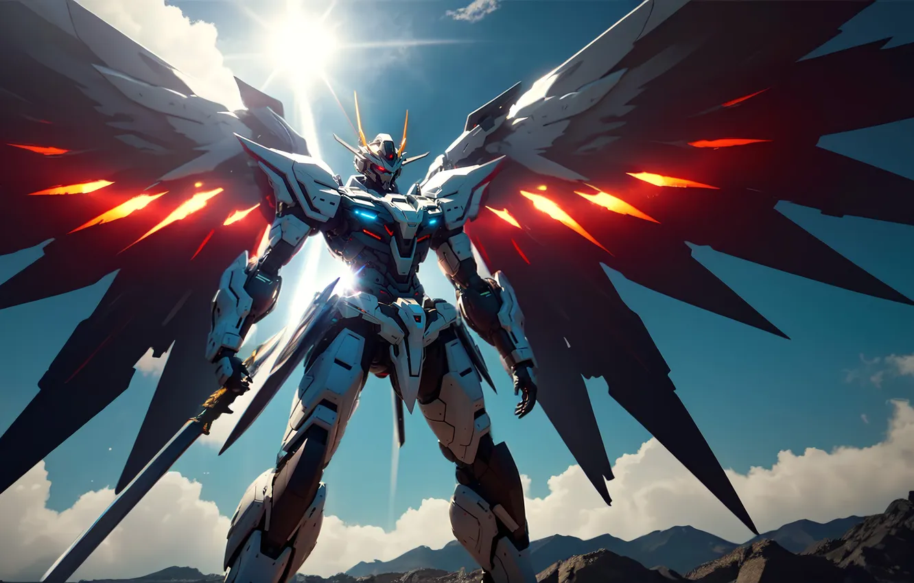 Photo wallpaper robot, wings, sword, Transformers