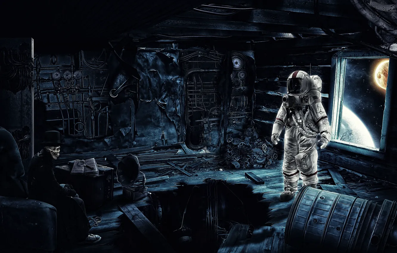 Photo wallpaper room, astronaut, the suit, costume, Time Traveler