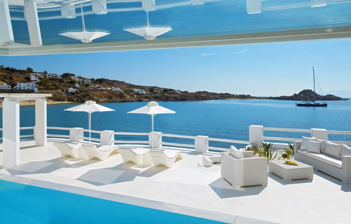 Photo wallpaper pool, view, Villa, terrace, Mykonos