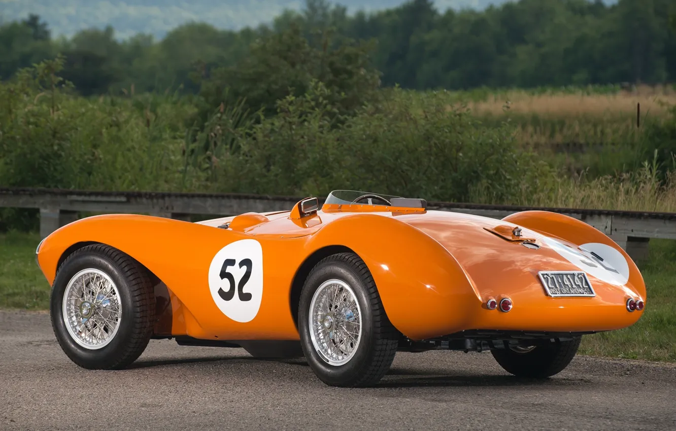 Photo wallpaper the sky, orange, Aston Martin, 1953, classic, rear view, Aston Martin, beautiful car