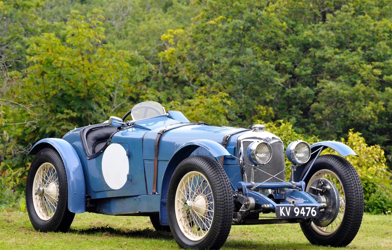 Photo wallpaper auto, forest, grass, trees, retro, glade, meadow, car