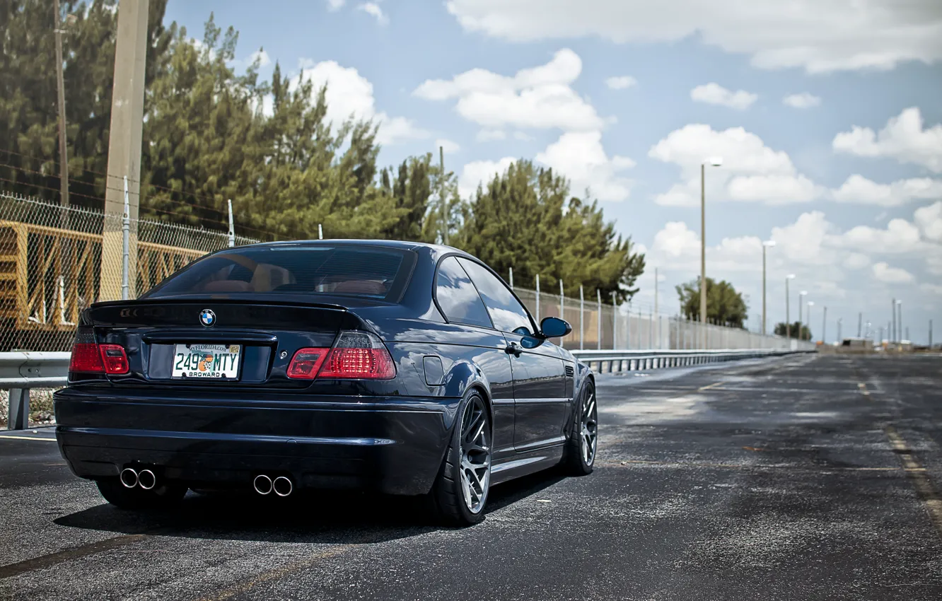 Photo wallpaper road, machine, the sky, trees, black, BMW, MORR Dark Blue 9