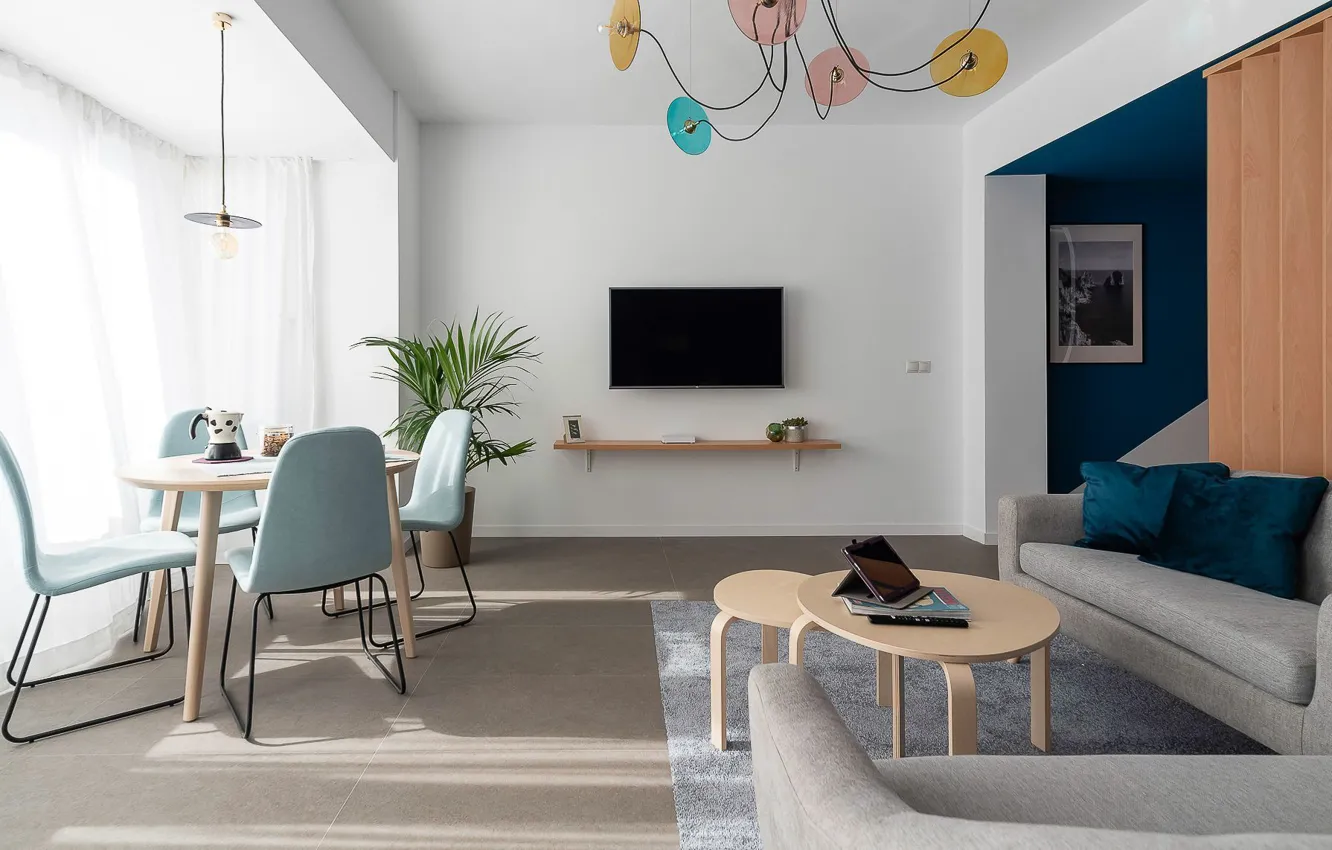 Photo wallpaper design, style, interior, living room, dining room, Capri Blue, by Ana Ferrero