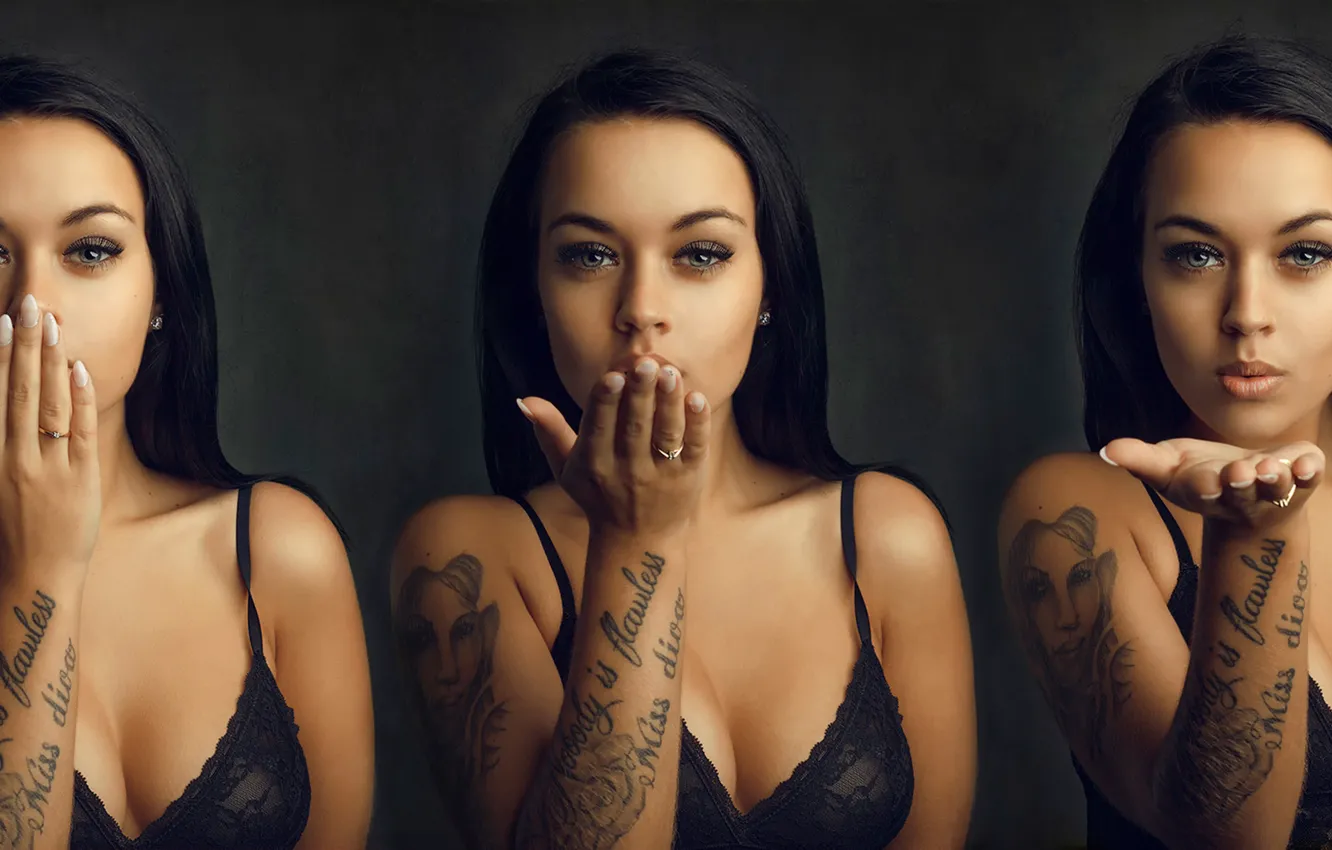 Photo wallpaper chest, girl, tattoo, kiss