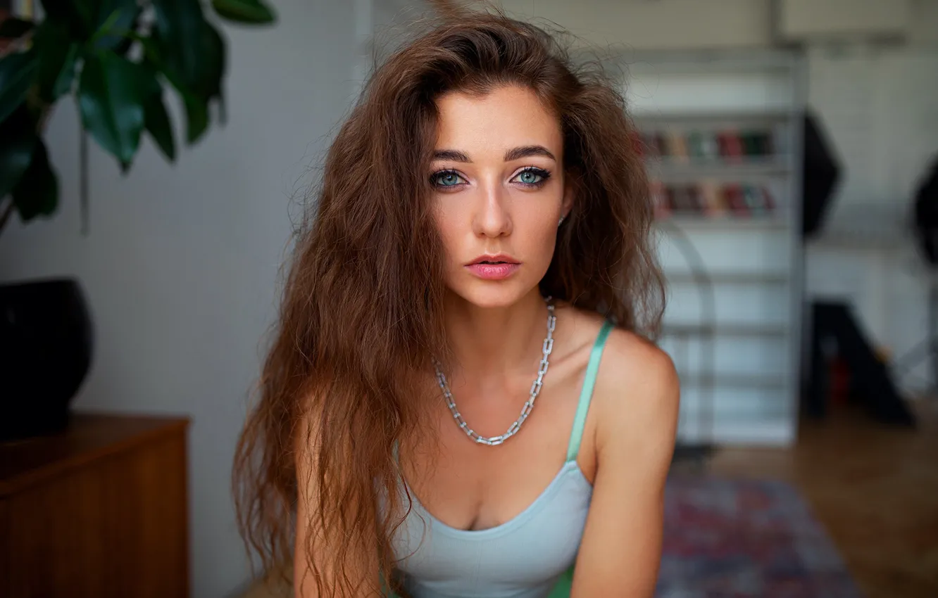 Photo wallpaper look, girl, face, portrait, long hair, Dmitry Shulgin